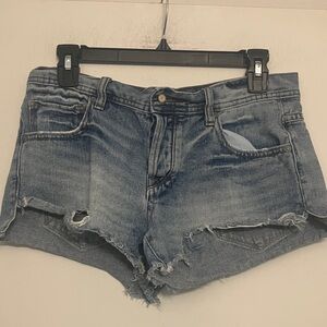 Free People Cut Off Denim Shorts distressed design raw hem & button fly (26) XS